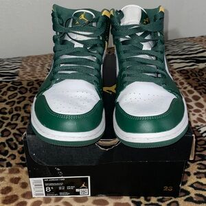 Air Jordan Mid Green and White Sneakers